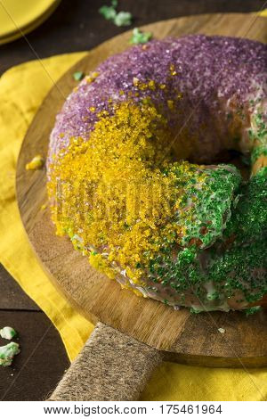 Homemade Colorful Mardi Gras King Cake