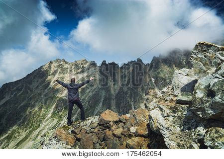 Hiker Welcome Beautiful Mountain Valley
