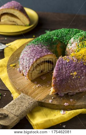 Homemade Colorful Mardi Gras King Cake