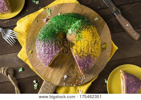 Homemade Colorful Mardi Gras King Cake