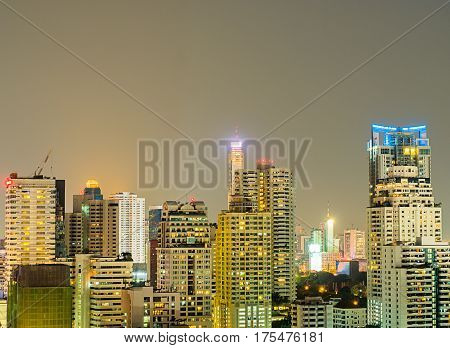 cityscape night lights of the city at bankok Thailand