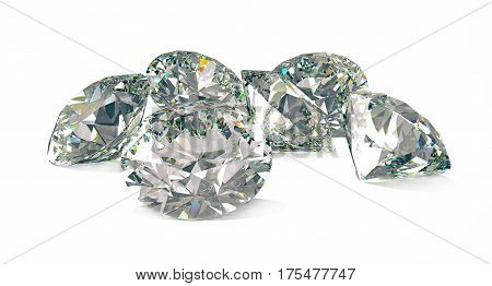 group of daimonds dropped on white. isolated 3D rendering model.