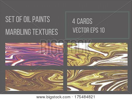 Set of vector marbled backgrounds.Oil paint texture. Handmade ebru technique Painting on water. Watercolor stains print. Abstract modern Marble pattern for art and design.