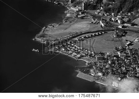 Panoramic Aerial View To Luzern Lake From High Peak