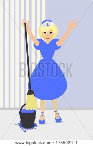 Cleaning. The Sailor Drabs The Deck