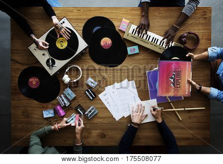 Musician Rehearsal with Retro Instrument