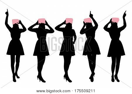 silhouette of woman wear vr and show something