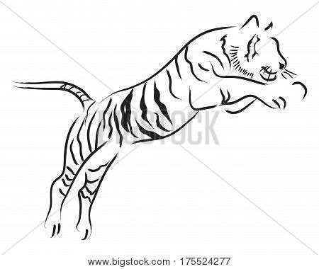 Simple line art of a jumping tiger