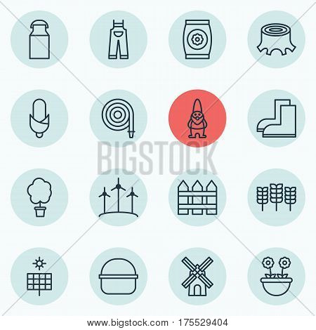 Set Of 16 Agriculture Icons. Includes Jug, Dwarf, Herb And Other Symbols. Beautiful Design Elements.