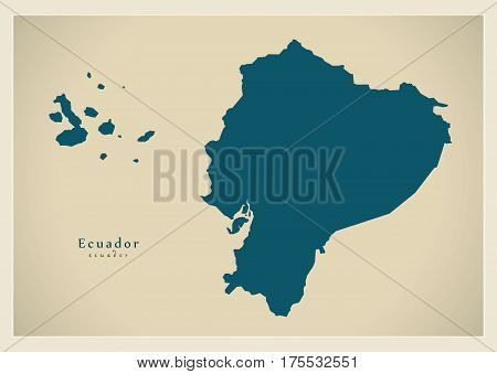 Modern Map - Ecuador With Islands Ec Illustration Silhouette