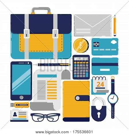 Vector illustration in modern flat style, business concept. Business things set on white background, can used for web banners and info graphics.