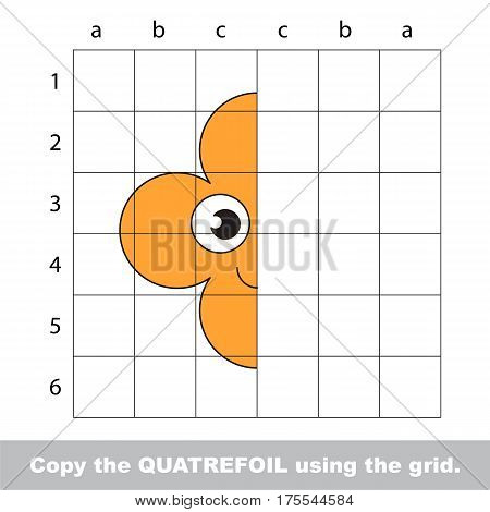 Finish the simmetry picture using grid sells, vector kid educational game for preschool kids, the drawing tutorial with easy gaming level for half of Orange Quatrefoil