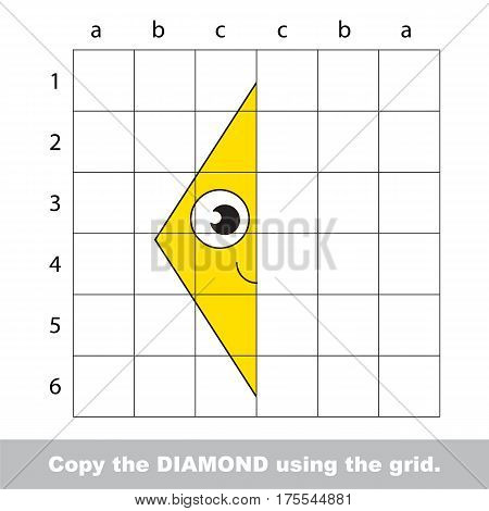 Finish the simmetry picture using grid sells, vector kid educational game for preschool kids, the drawing tutorial with easy gaming level for half of Yellow Rhombus