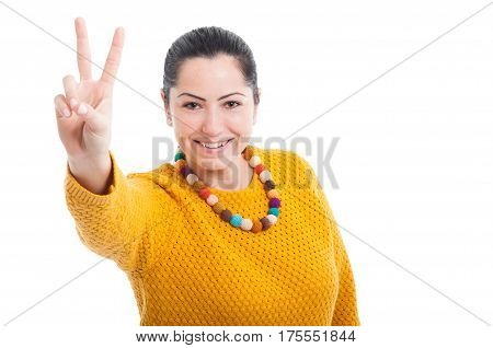 Beautiful Woman Doing A Victory Gesture