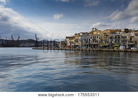 ERMOUPOLI, GREECE - JANUARY 09, 2017: Ermoupoli town on Syros island in Greece on January 09, 2017.