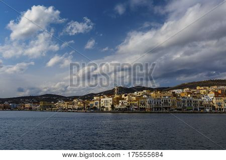 ERMOUPOLI, GREECE - JANUARY 09, 2017: Ermoupoli town on Syros island in Greece on January 09, 2017.