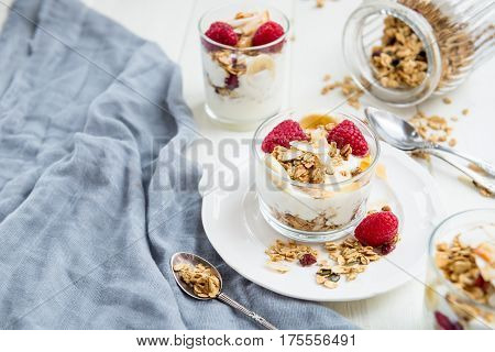 Healthy Energy-boosting Granola And Yogurt Breakfast