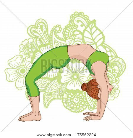 Women silhouette. Upward bow wheel yoga pose. Urdhva dhanurasana. Vector illustration