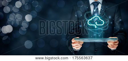 Cloud computing concept - connect to cloud. Businessman or information technologist with cloud computing icon.
