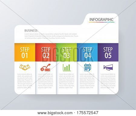 Infographic tab index design vector and marketing template business. Can be used for workflow layout diagram annual report web design. Business concept with 5 options steps or processes.