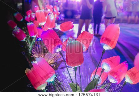 The flowers have a light night  celebration, closeup