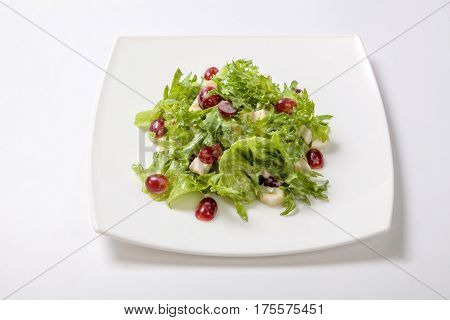 Fresh Salad Of Lettuce With Sweet Sauce With Pieces Of Fruit