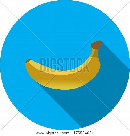 Yellow banana on blue background simple round cartoon vector icon on white background