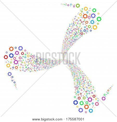 Gear fireworks swirl rotation. Vector illustration style is flat bright multicolored iconic symbols on a white background. Object whirl created from random pictograms.