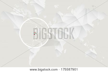 Burundi Map With Flag In Contour On White Polygonal World Map.