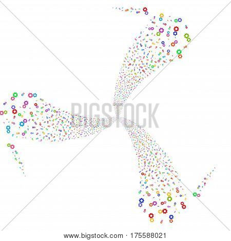 Gears fireworks swirl rotation. Vector illustration style is flat bright multicolored iconic symbols on a white background. Object whirlpool done from random design elements.