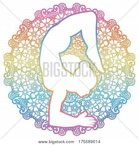 Women silhouette. Scorpion yoga pose. Vrischikasana Vector illustration