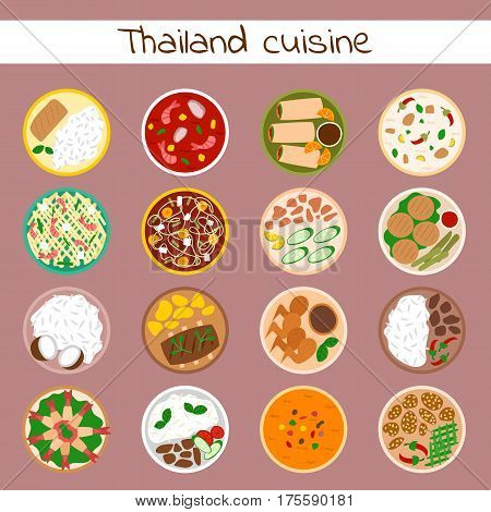 National traditional thai food thailand asian plate cuisine seafood prawn cooking delicious and hot ingredient dinner spicy bowl gourmet vector illustration. Healthy restaurant soup sauce.