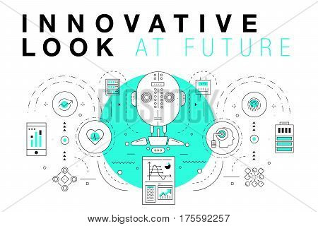 Trendy Innovation systems layouts in polygonal contour line composition, future analysis and technology operations. Made in awesome geometry style with linear pictogram of future for web design.