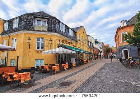 HILLEROD DENMARK 14 JUNE: Central street of smal danish town