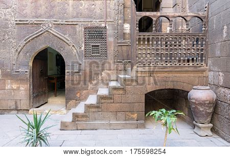 Cairo, Egypt - February 18, 2017: Courtyard of Gayer Anderson House a 17th century house situated adjacent to the Mosque of Ahmad ibn Tulun in the Sayyida Zeinab neighborhood
