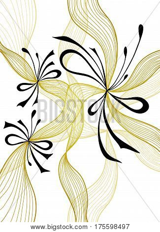Beautiful light abstract background with lace flowers bows gold black on white for wallpaper or  decoration package perfumer textile clothes or for screen on mobile telephone tablet or for banners