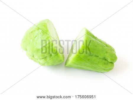 Fresh Chayote on white background, food and vegetable concept