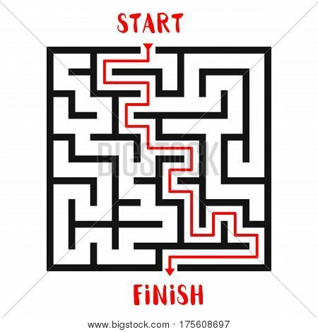 Maze Game with solution background. Labyrinth with Entry and Exit. Vector Illustration.