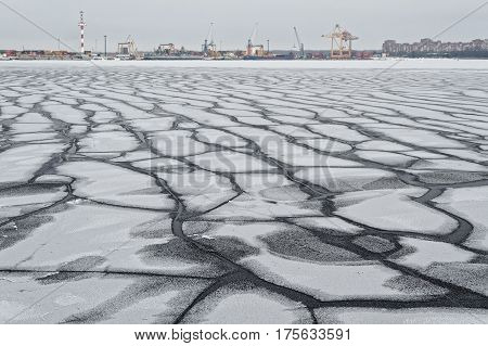 Cracks in the ice of the Gulf of Finland. 02/17/2013, Kronstadt, Russia.