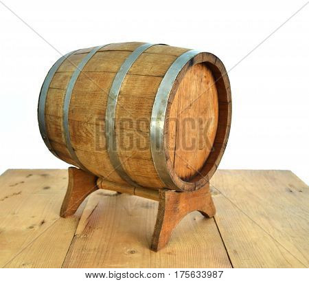 background of barrel and worn old table of wood