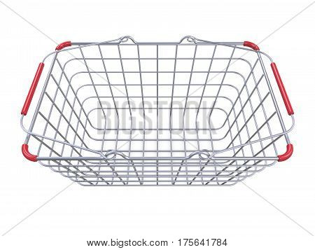 Metal shopping basket side view 3D render illustration isolated on white background