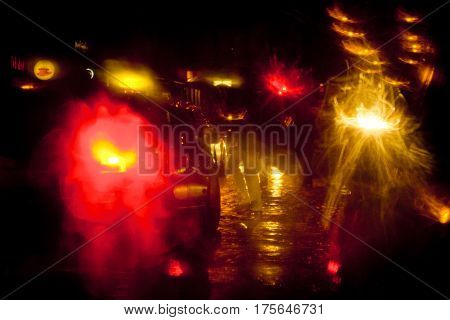 Color and bright Light trails on a city street at night