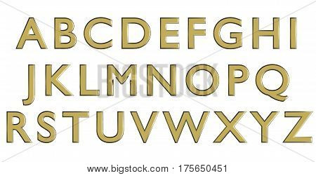 English alphabet in gold upper case letters, custom 3D font variant.