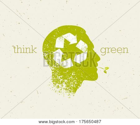 Think Green Recycle Reduce Reuse Eco Poster. Vector Creative Organic Illustration On Paper Background