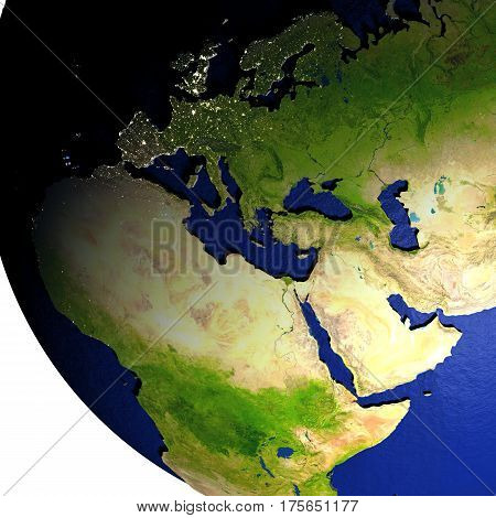 Emea Region On Model Of Earth With Embossed Land