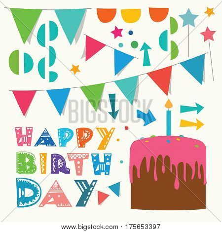 Set of Happy birhtday greeting design elements