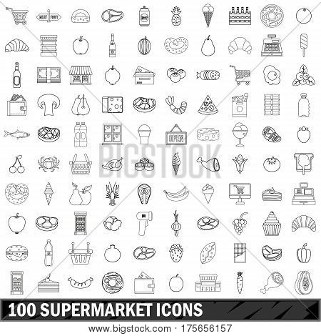 100 supermarket icons set in outline style for any design vector illustration
