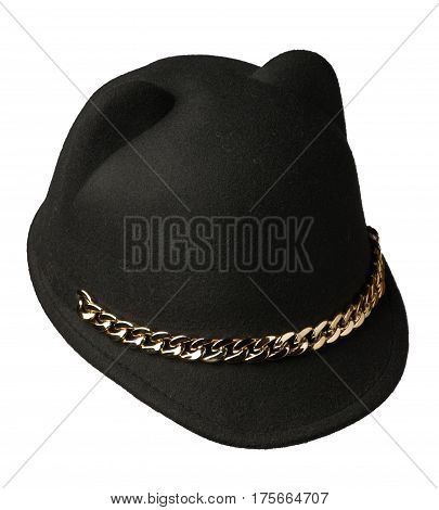 Women's Hat Felt Isolated On White Background .fashion Hat Felt.black Hat Felt