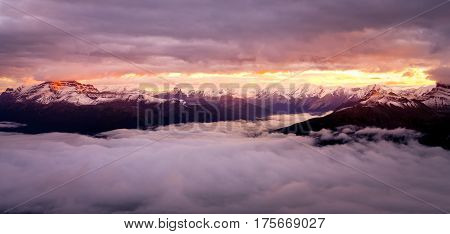 Mountain Range Viewat Colorful Sunrise, Rocky Mountains, Canada