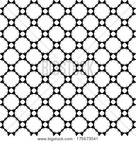 Vector seamless pattern, black & white monochrome geometric texture. Illustration of rounded lattice, mesh. Abstract endless background, repeat tiles. Design for decor, textile, cover, fabric, cloth, digital, web